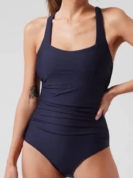Athleta Square Neck One Piece Women’s Black Swimsuit Size L